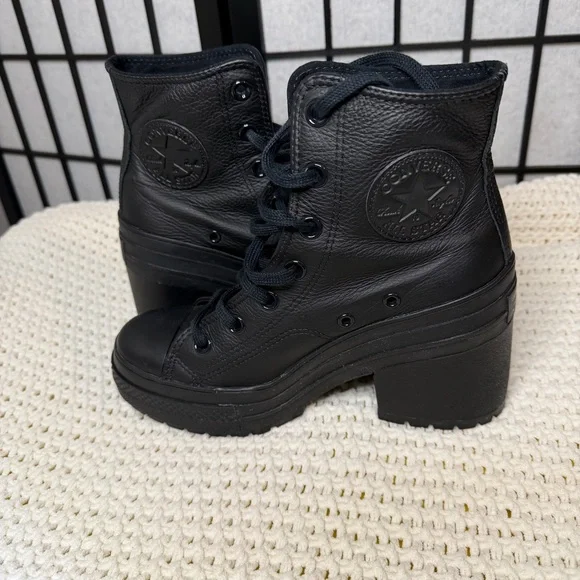 Converse Women’s Chuck De Luxe Heeled All-Black High-Top Sneaker Boots 7 - Picture 4 of 7